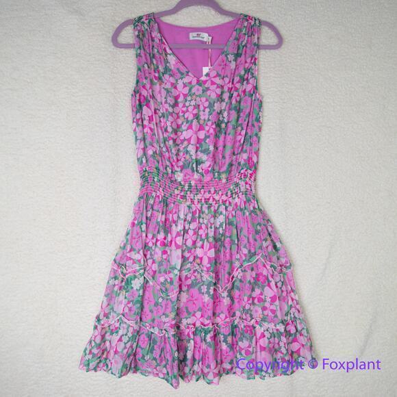 New! Vineyard Vines Silk Blend Montauk Daisy Peapode Tea Rose‎ Mini Dress, XS - Picture 2 of 16
